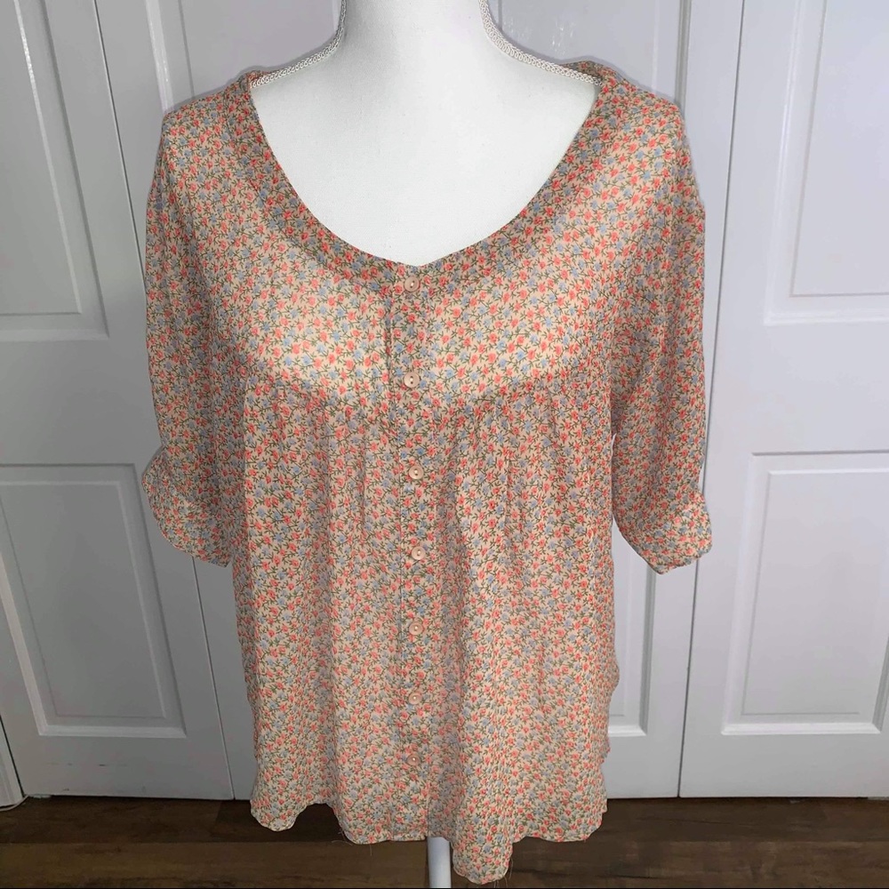 Hazel Button Down Quarter Sleeve Floral Blouse S